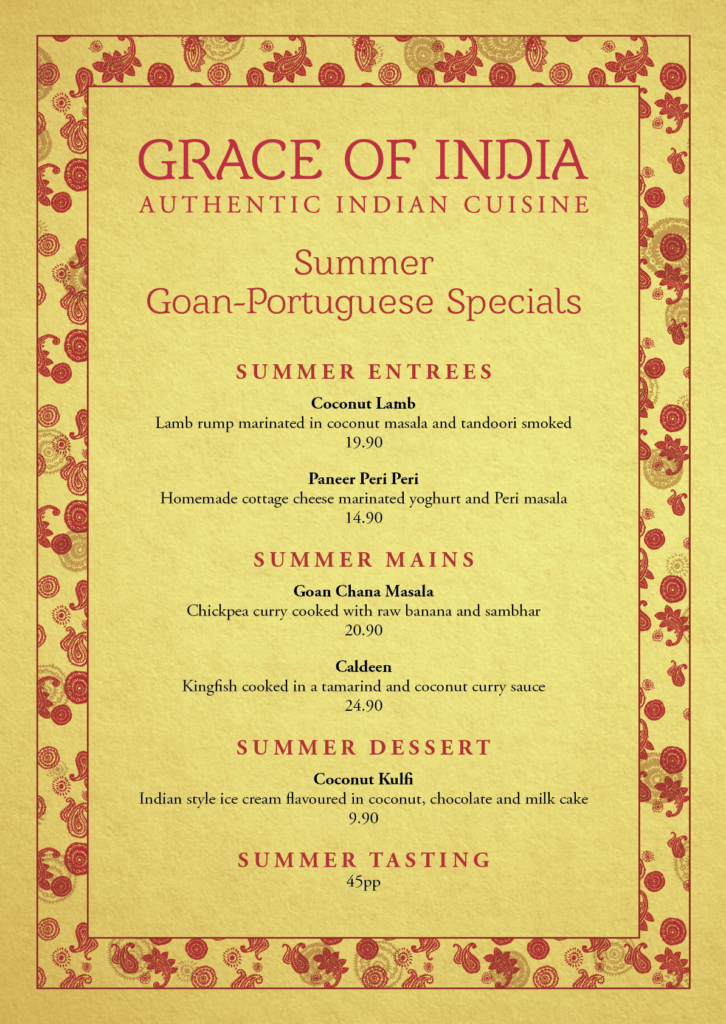 Menu Grace Of India Indian Restaurant Milson S Point